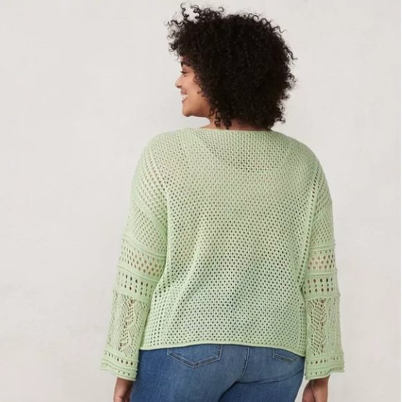 LC Lauren Conrad White Pointelle Crop Bell Sleeve Sweater - Picture 8 of 13